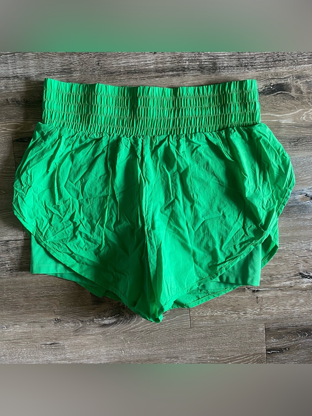 all in motion Green Smocked-Waist Athletic Shorts